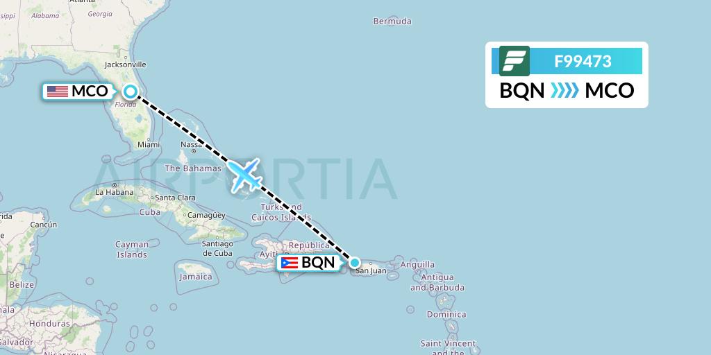 F99473 Frontier Airlines Flight Map: Aguadilla to Orlando