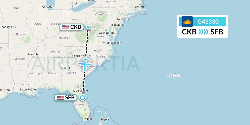 G41330 Allegiant Air Flight Map: Clarksburg to Orlando