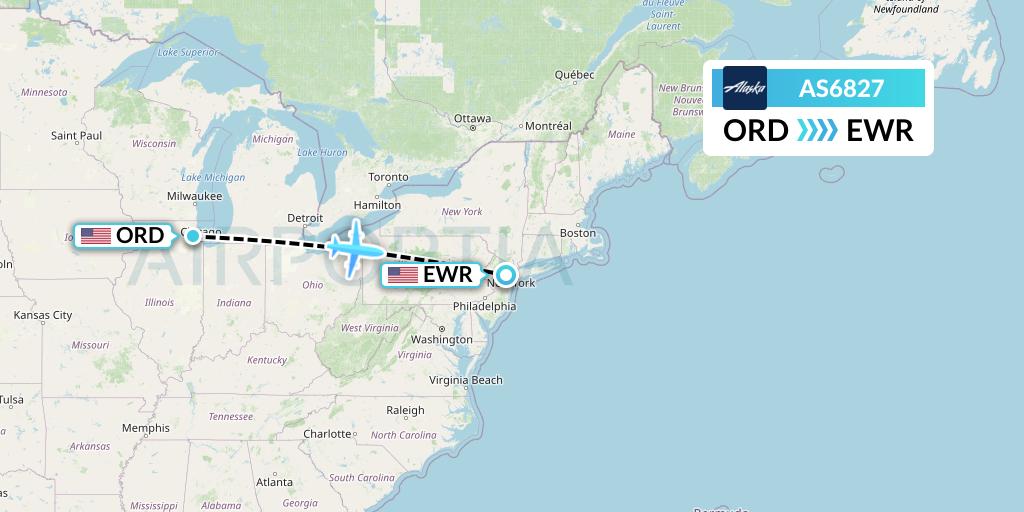 AS6827 Alaska Airlines Flight Map: Chicago to New York