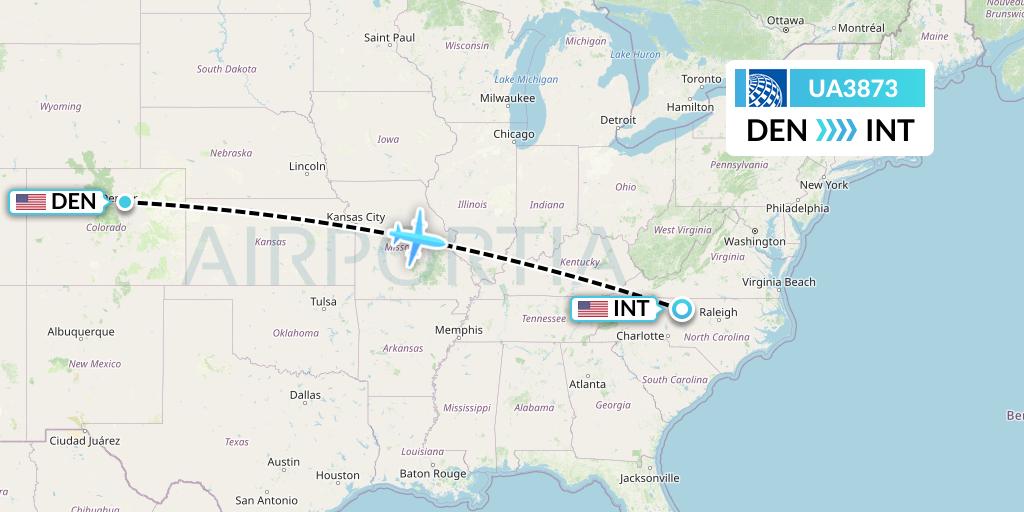 UA3873 United Airlines Flight Map: Denver to Winston-Salem