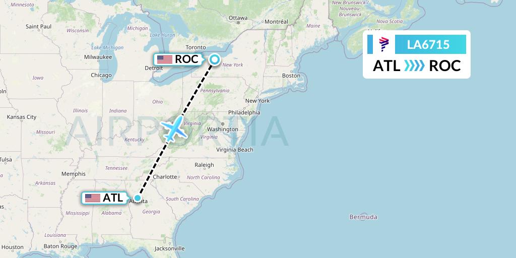 LA6715 LAN Airlines Flight Map: Atlanta to Rochester