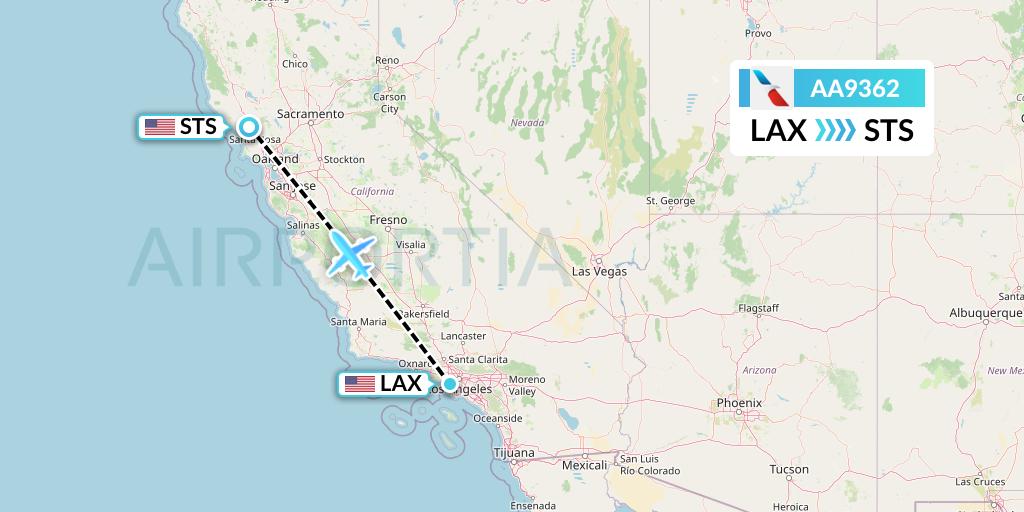 AA9362 American Airlines Flight Map: Los Angeles to Santa Rosa