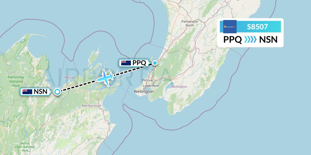 S8507 Soundsair Flight Map: Paraparaumu to Nelson