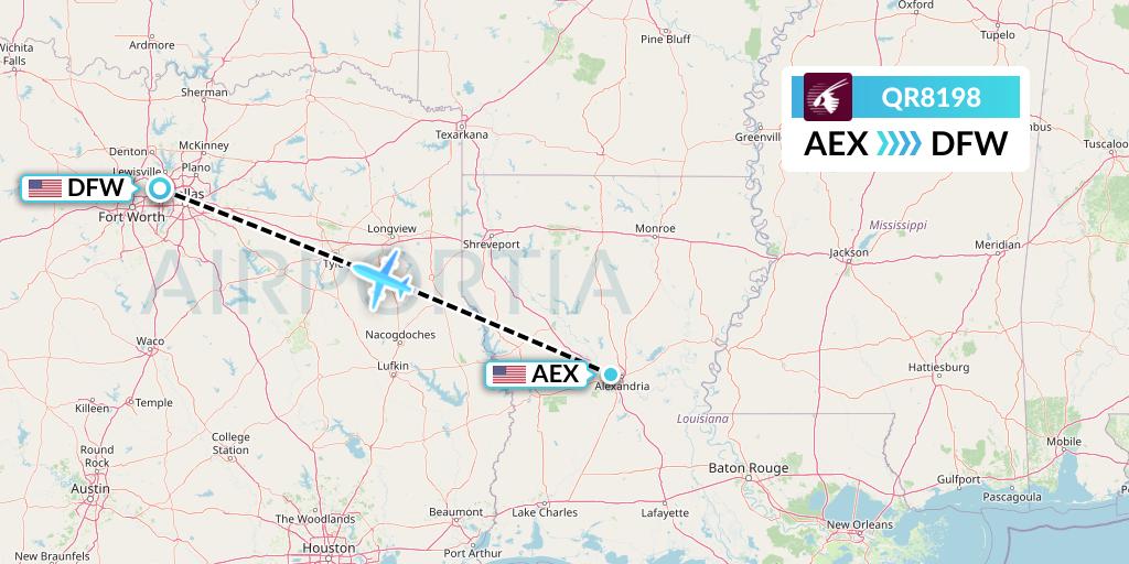 QR8198 Qatar Airways Flight Map: Alexandria to Dallas