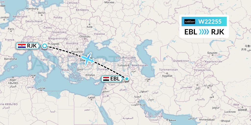 W22255 Flex Flight Flight Map: Arbil to Rijeka