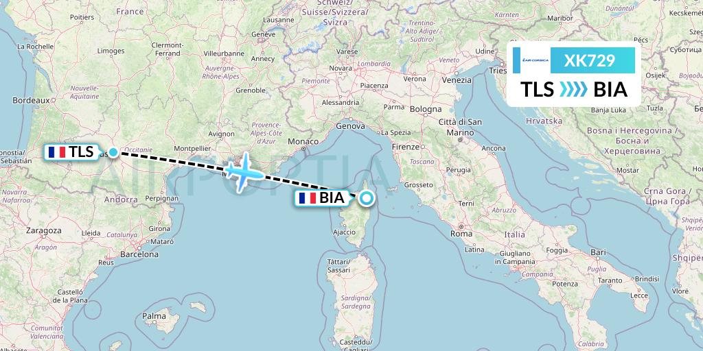 XK729 Air Corsica Flight Map: Toulouse to Bastia