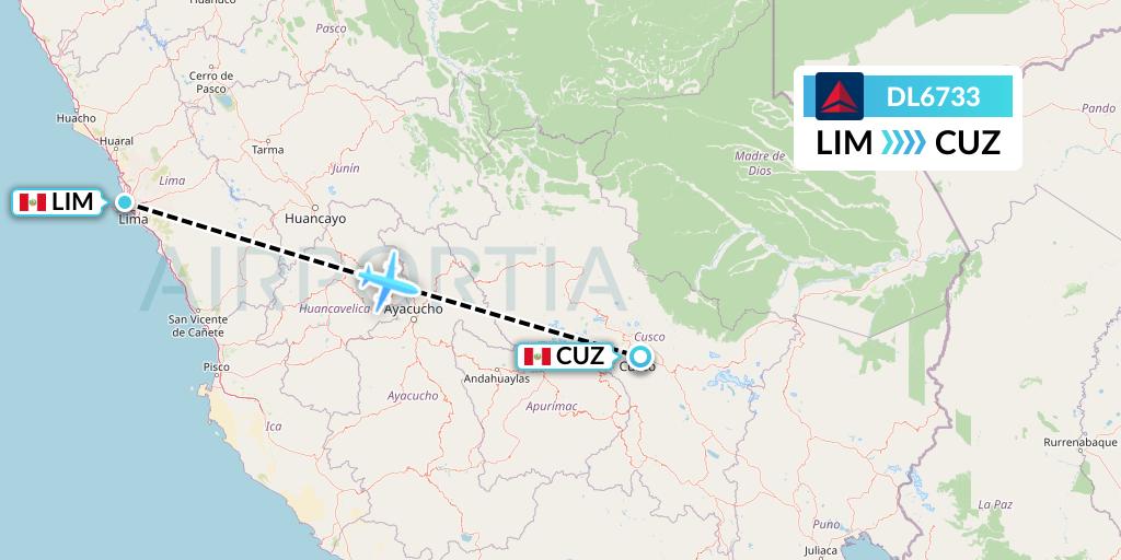 DL6733 Delta Air Lines Flight Map: Lima to Cusco