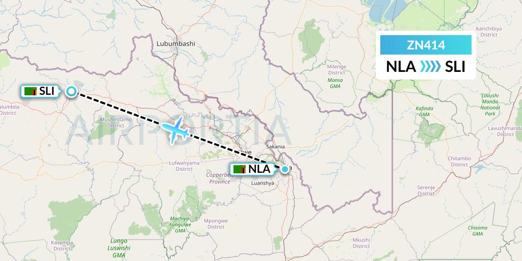 ZN414 Zambia Airways Flight Map: Ndola to Solwesi