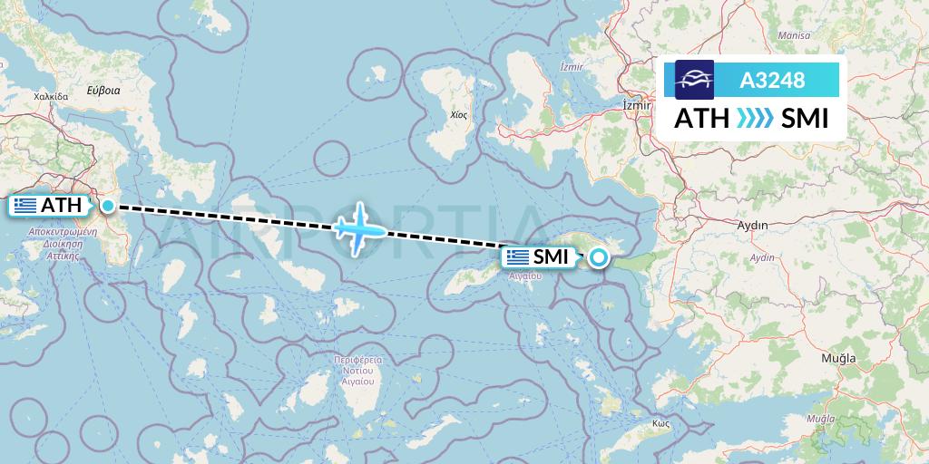 A3248 Aegean Airlines Flight Map: Athens to Samos