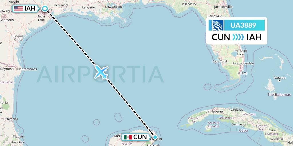 UA3889 United Airlines Flight Map: Cancun to Houston
