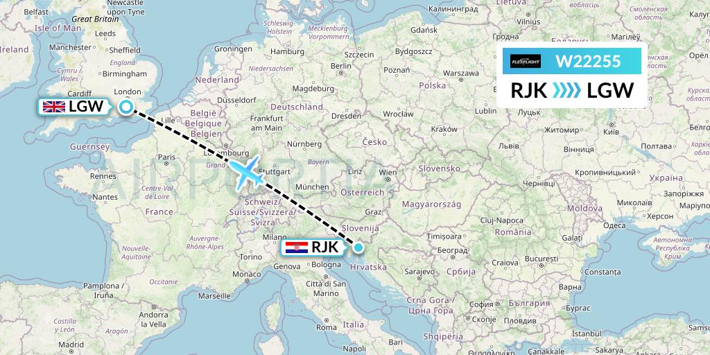 W22255 Flex Flight Flight Map: Rijeka to London