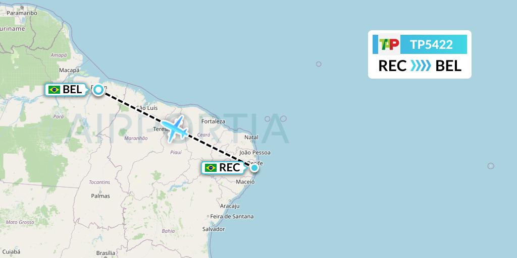 TP5422 TAP Portugal Flight Map: Recife to Belem