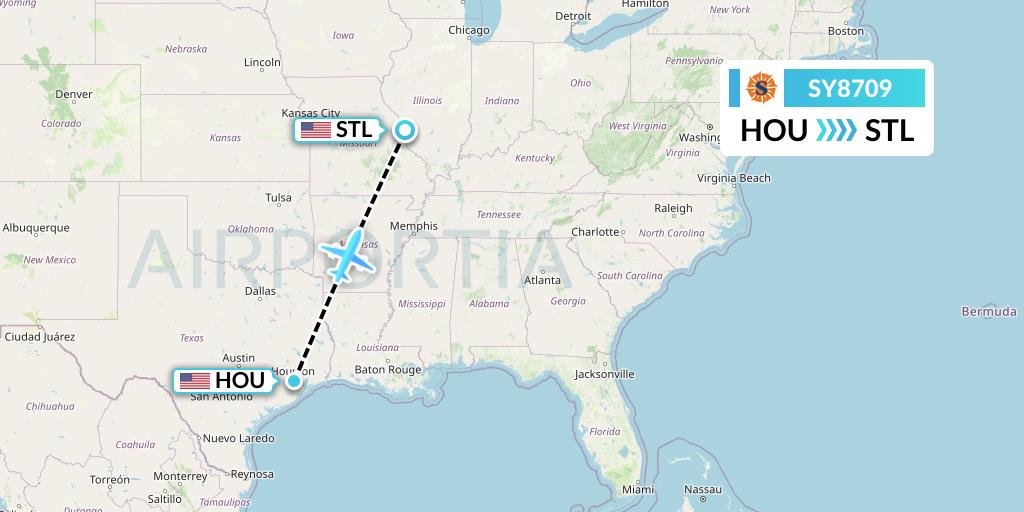 SY8709 Sun Country Airlines Flight Map: Houston to St. Louis