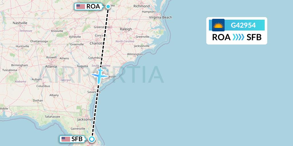 G42954 Allegiant Air Flight Map: Roanoke to Orlando