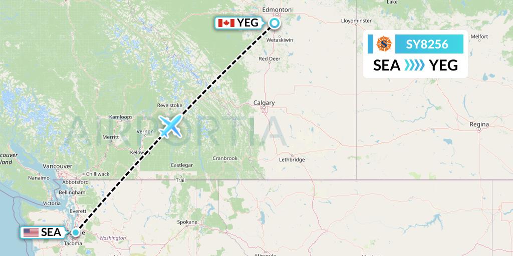 SY8256 Sun Country Airlines Flight Map: Seattle to Edmonton