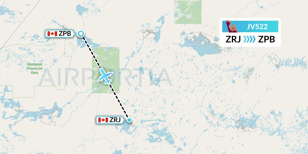 JV522 Bearskin Airlines Flight Map: Round Lake to Sachigo Lake