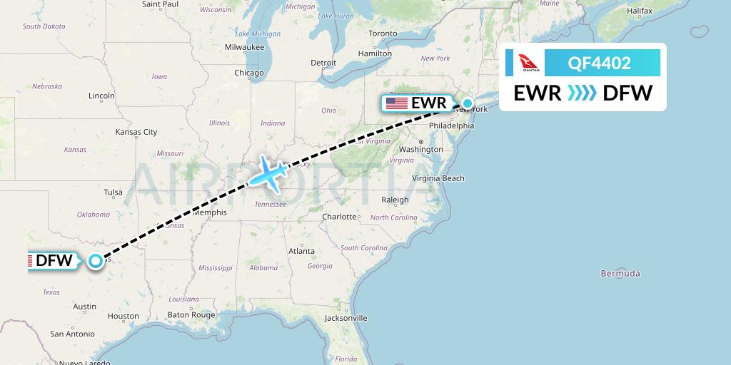 QF4402 Qantas Flight Map: New York to Dallas
