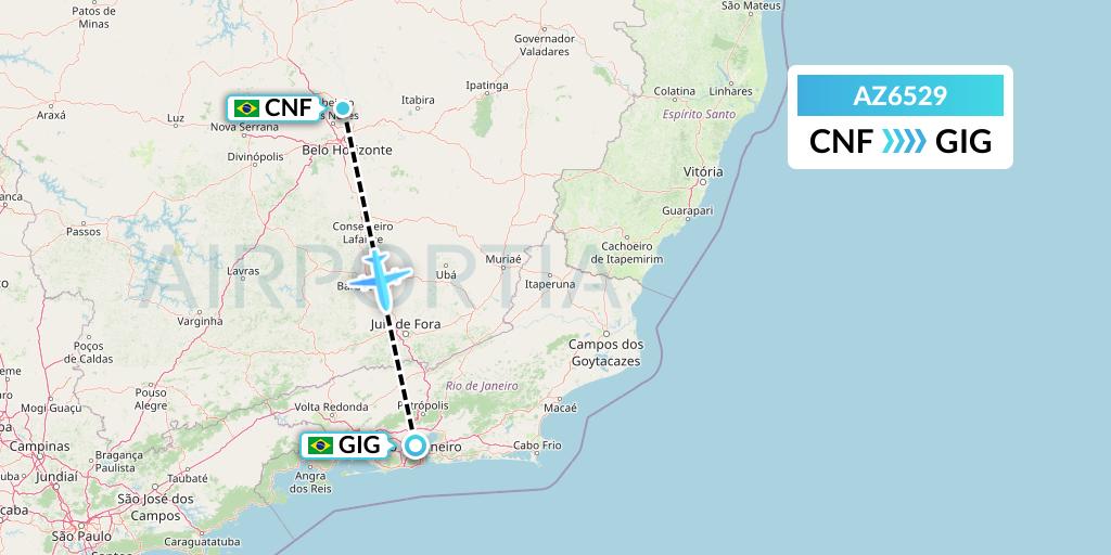 AZ6529 ITA Airways Flight Map: Belo Horizonte to Rio de Janeiro