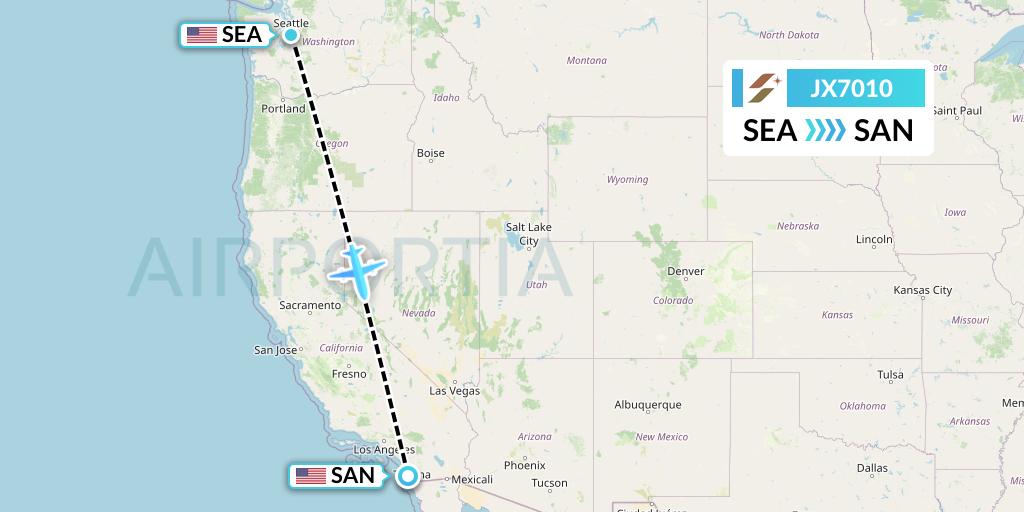 JX7010 Starlux Airlines Flight Map: Seattle to San Diego