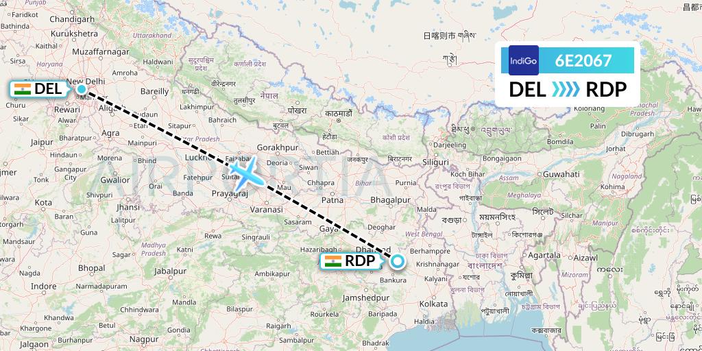 6E2067 IndiGo Airlines Flight Map: Delhi to Andal