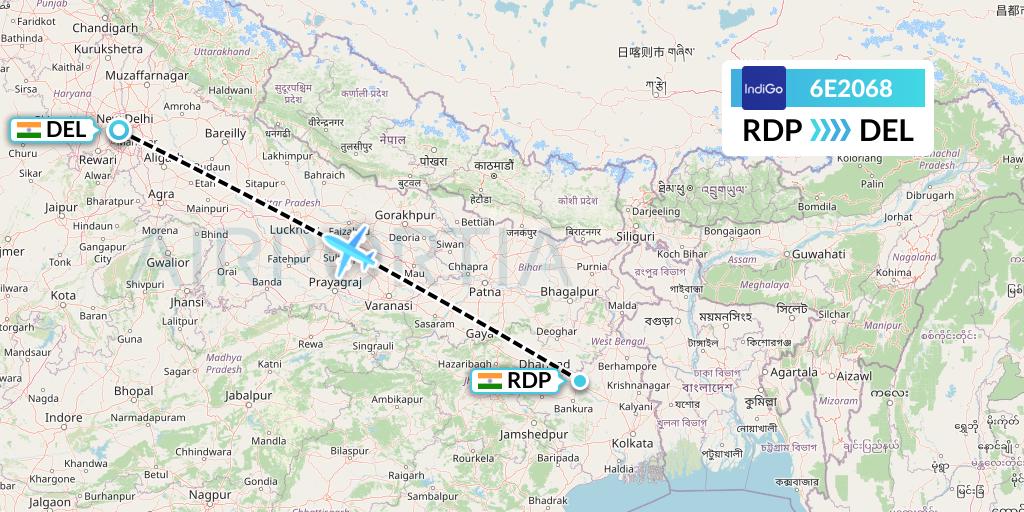 6E2068 IndiGo Airlines Flight Map: Andal to Delhi