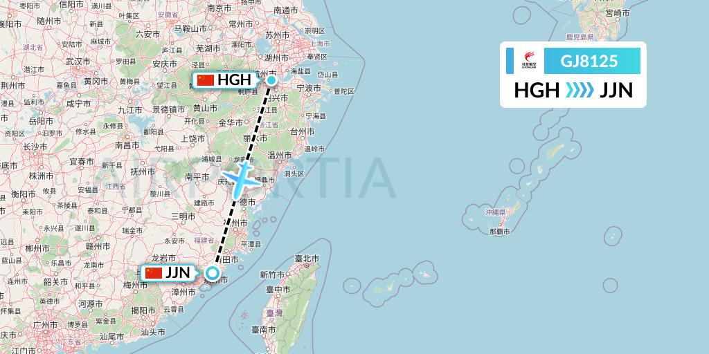 GJ8125 Loong Airlines Flight Map: Hangzhou to Jinjiang