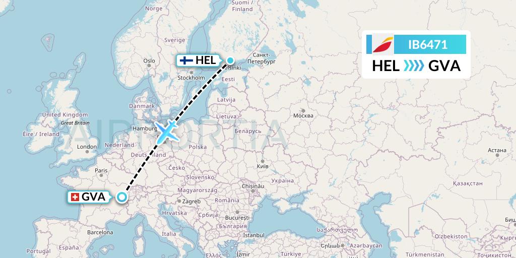 IB6471 Iberia Flight Map: Helsinki to Geneva