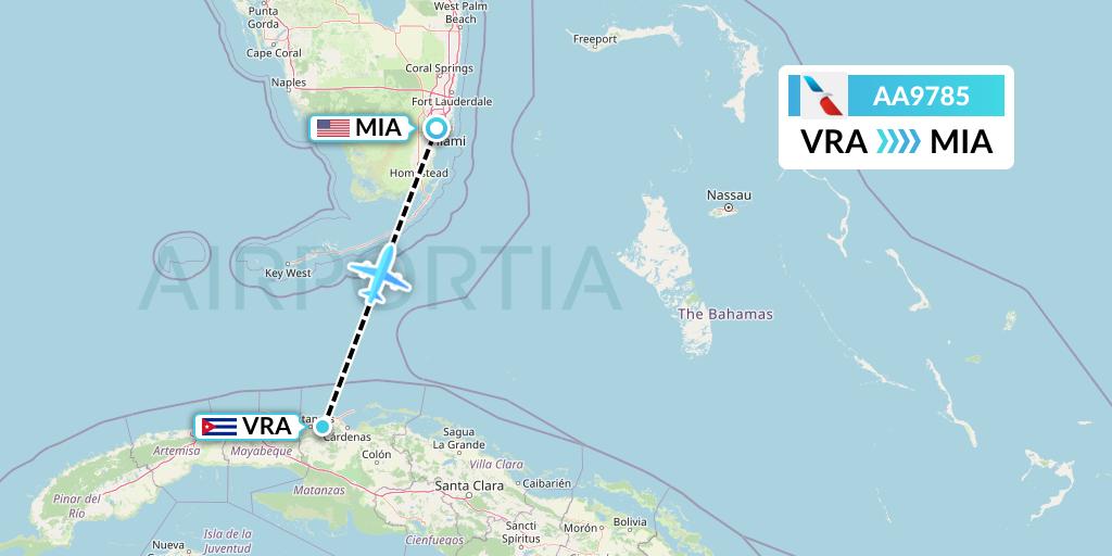 AA9785 American Airlines Flight Map: Varadero to Miami