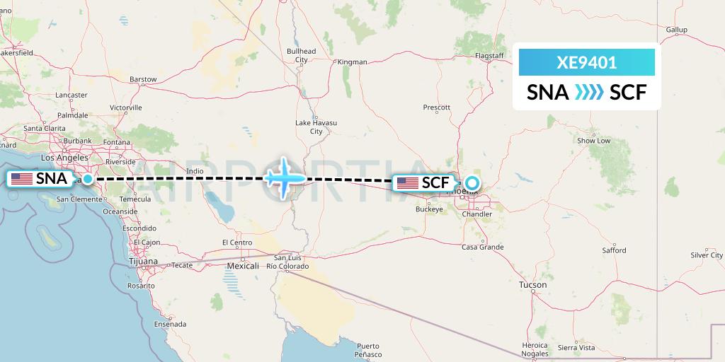 XE9401 Jsx Flight Map: Orange County to Scottsdale