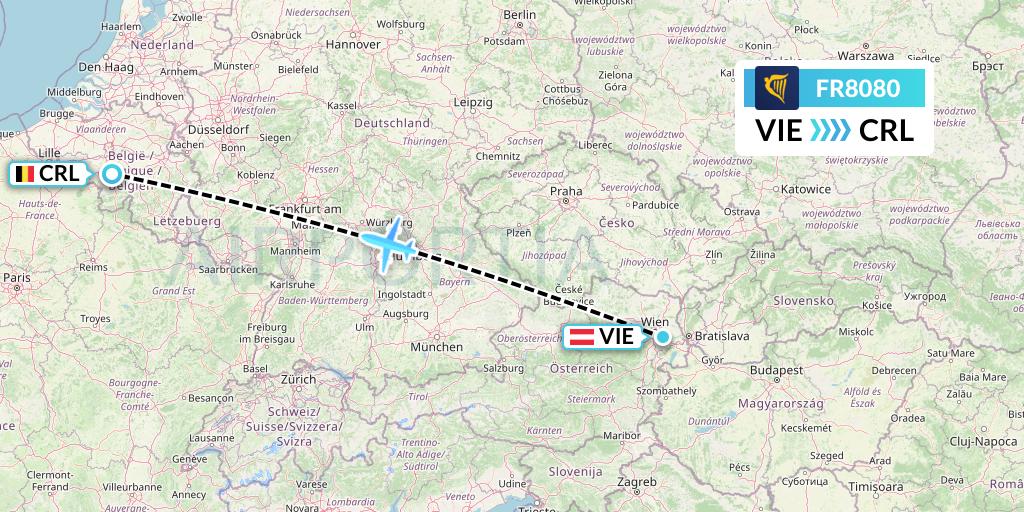 FR8080 Ryanair Flight Map: Vienna to Brussels