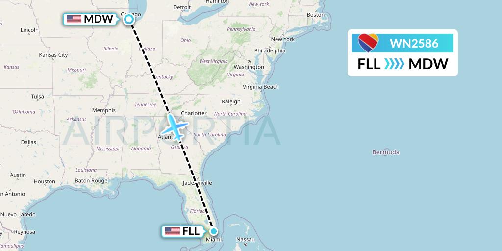 WN2586 Southwest Airlines Flight Map: Fort Lauderdale to Chicago