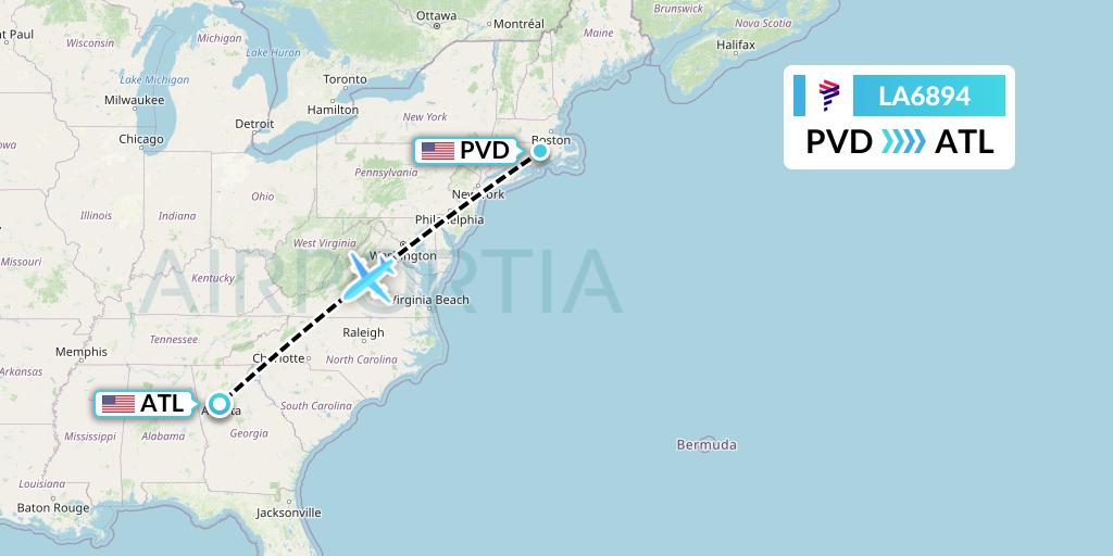 LA6894 LAN Airlines Flight Map: Providence to Atlanta