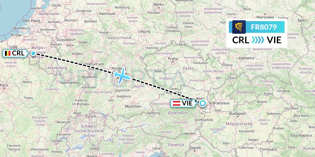 FR8079 Ryanair Flight Map: Brussels to Vienna