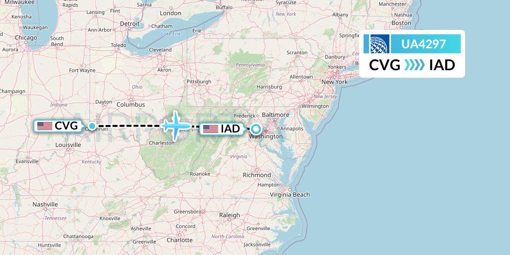 UA4297 United Airlines Flight Map: Cincinnati to Washington
