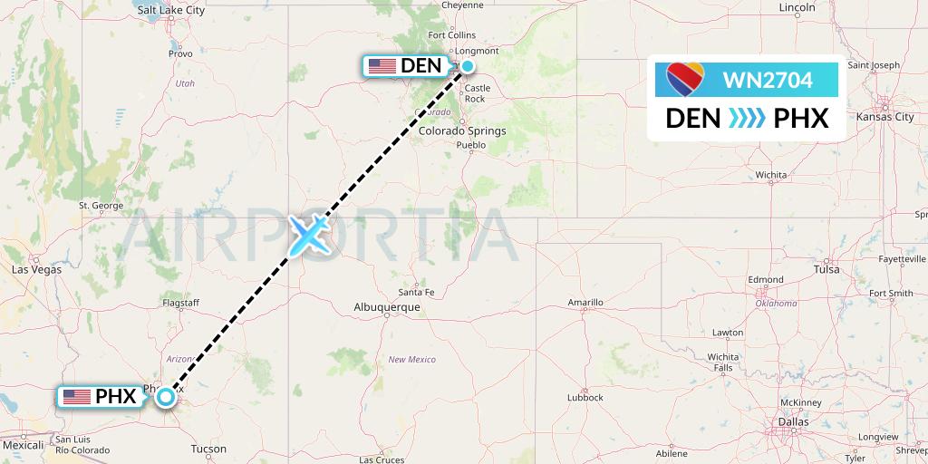 WN2704 Southwest Airlines Flight Map: Denver to Phoenix