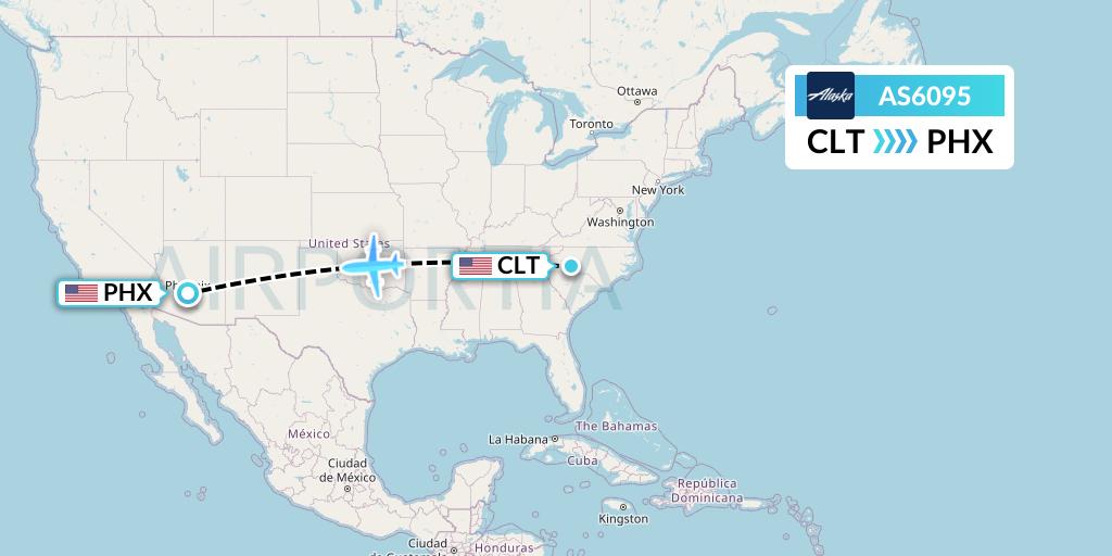 AS6095 Alaska Airlines Flight Map: Charlotte to Phoenix