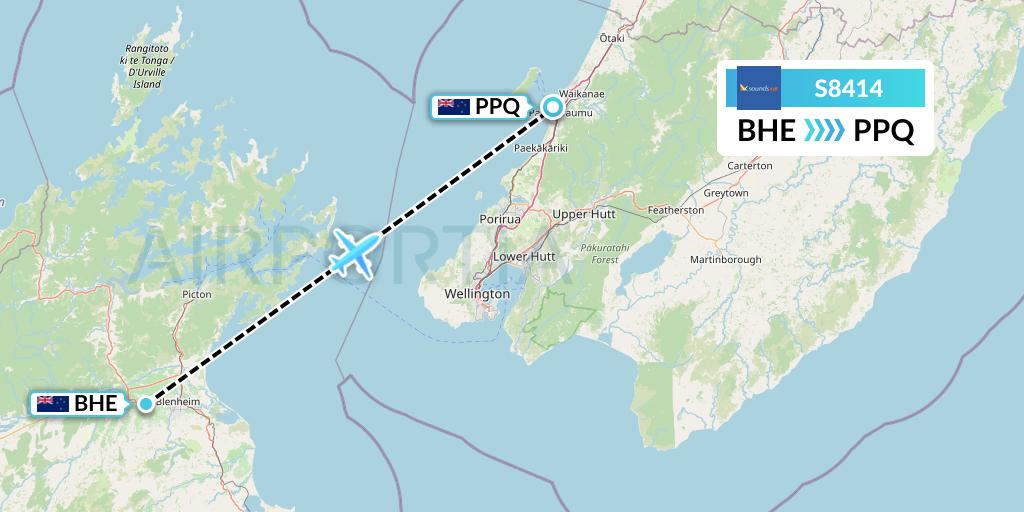 S8414 Soundsair Flight Map: Blenheim to Paraparaumu