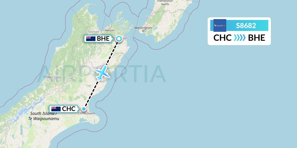 S8682 Soundsair Flight Map: Christchurch to Blenheim