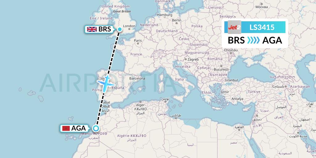 LS3415 Jet2 Flight Map: Bristol to Agadir