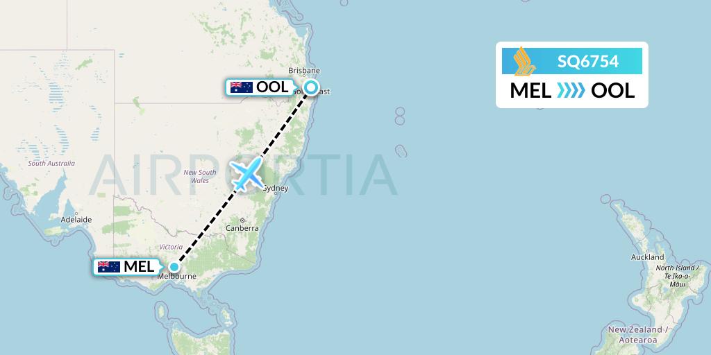 SQ6754 Singapore Airlines Flight Map: Melbourne to Gold Coast