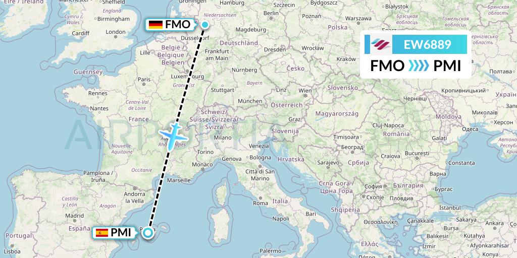 EW6889 Eurowings Flight Map: Munster to Palma de Mallorca