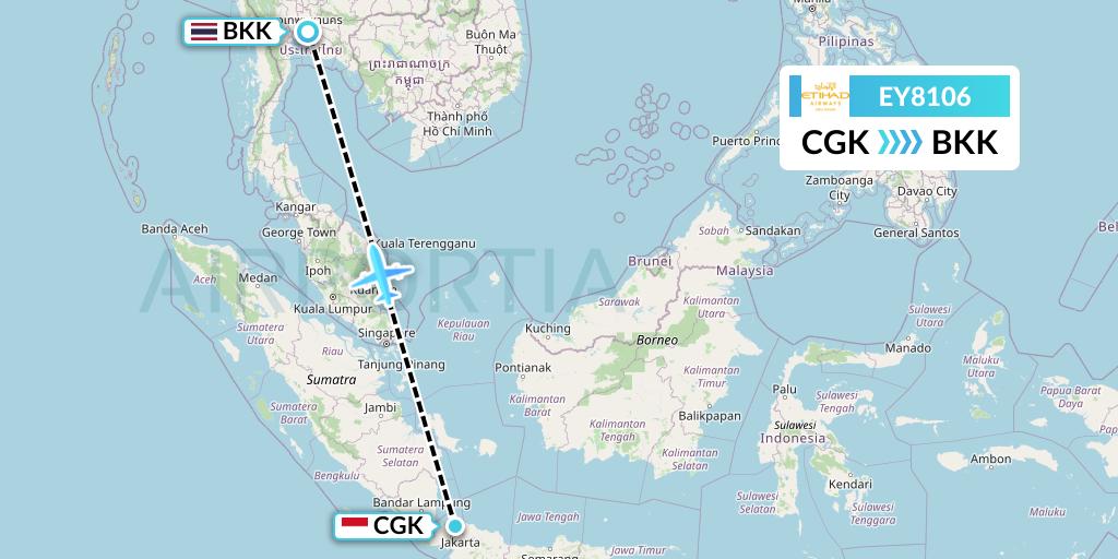 EY8106 Etihad Airways Flight Map: Jakarta to Bangkok