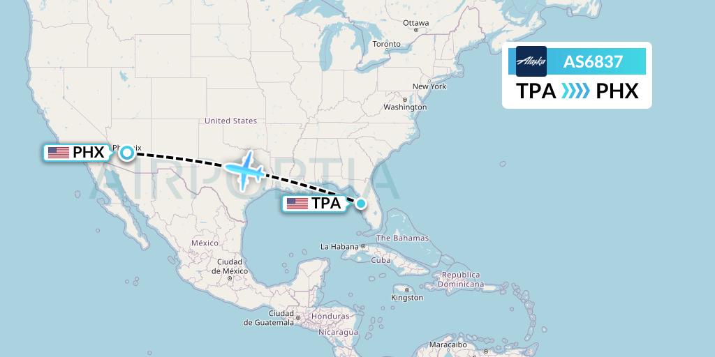 AS6837 Alaska Airlines Flight Map: Tampa to Phoenix