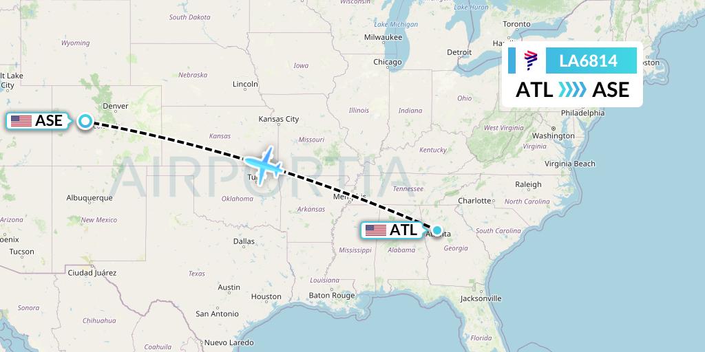 LA6814 LAN Airlines Flight Map: Atlanta to Aspen