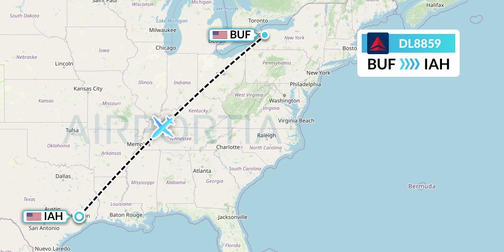 DL8859 Delta Air Lines Flight Map: Buffalo to Houston