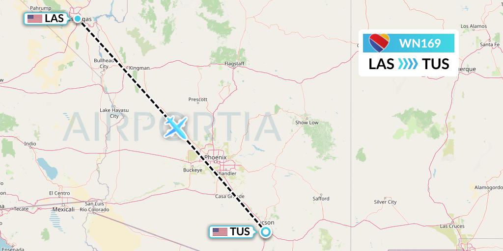 WN169 Southwest Airlines Flight Map: Las Vegas to Tucson