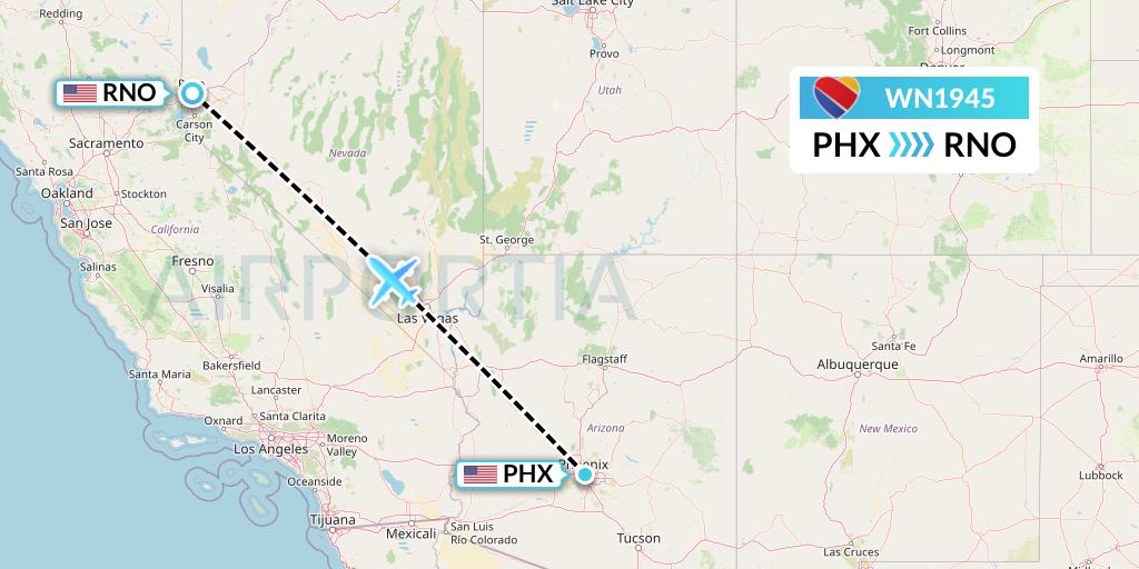 WN1945 Southwest Airlines Flight Map: Phoenix to Reno