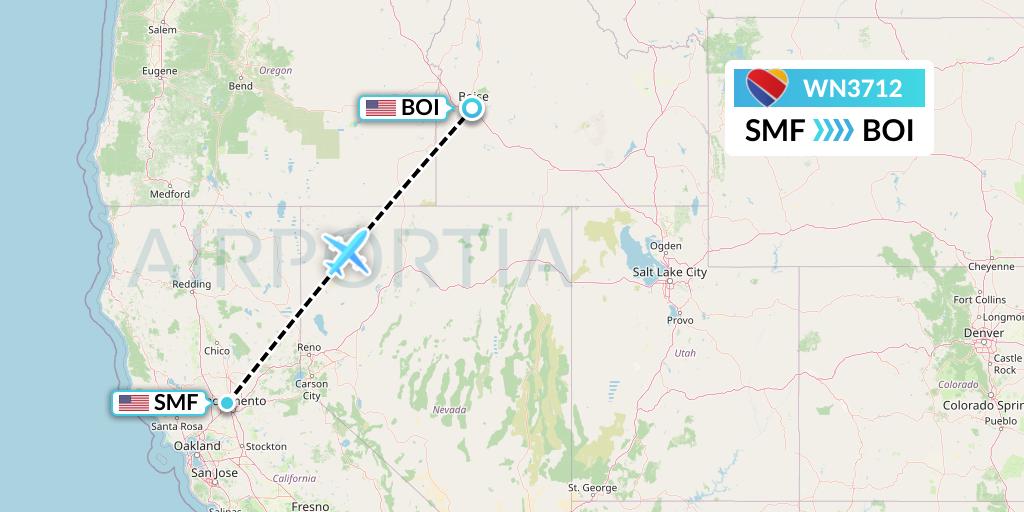 WN3712 Southwest Airlines Flight Map: Sacramento to Boise
