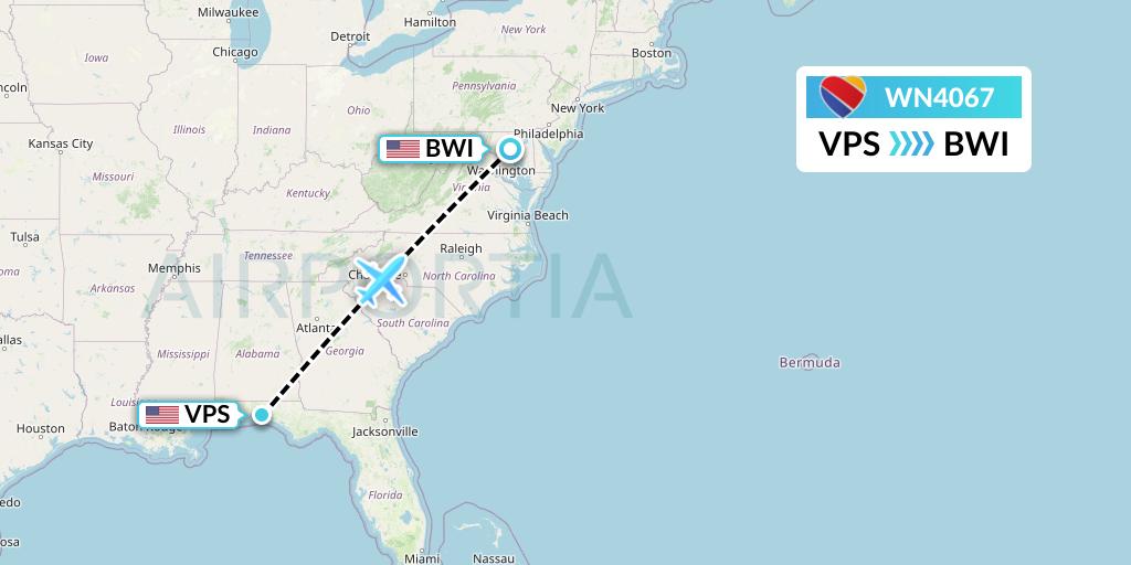 WN4067 Southwest Airlines Flight Map: Valparaiso to Baltimore