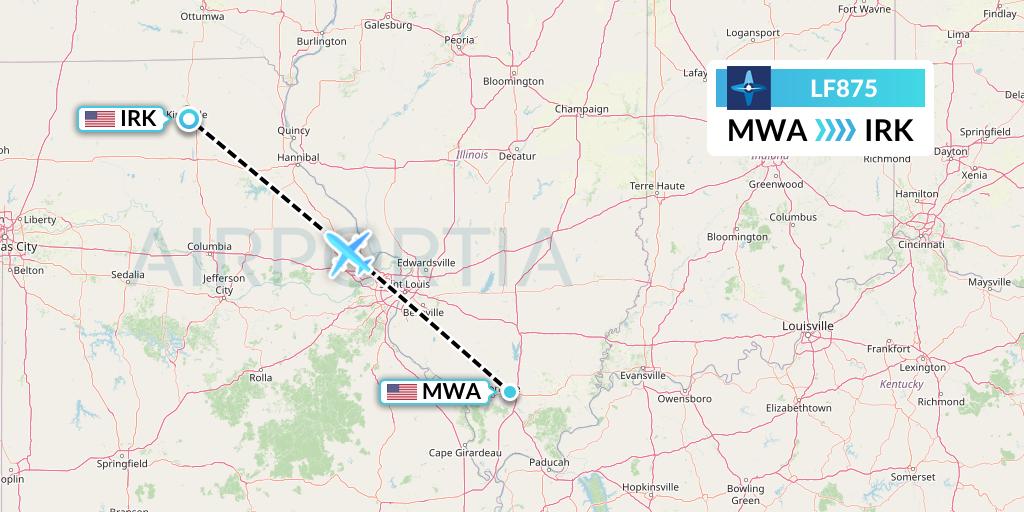 LF875 Corporate Flight Management Flight Map: Marion to Kirksville